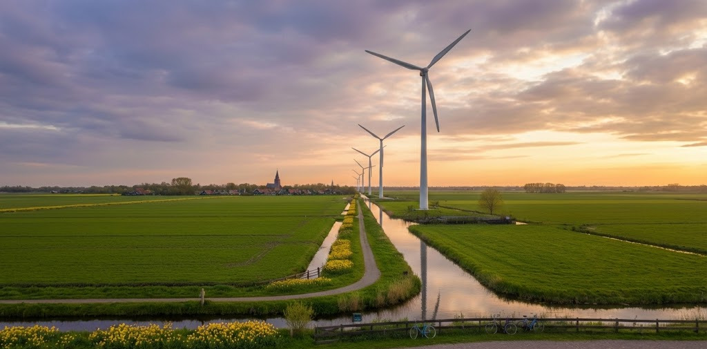 Windmolens in Nederlands landschap